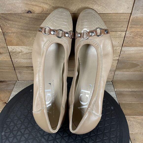 AGL Women's Size 10 Snakeskin Embossed Pumps Block Heel Beige Eur 40 - Picture 5 of 10